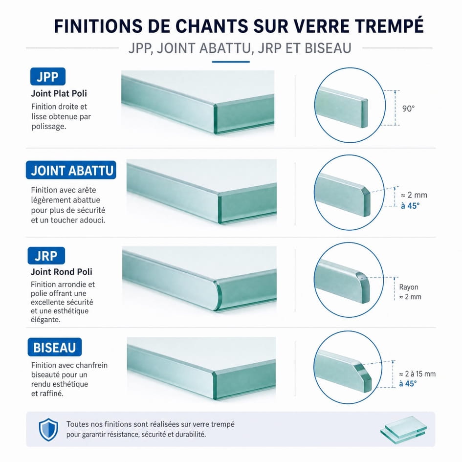 Finitions de chants sur verre trempé